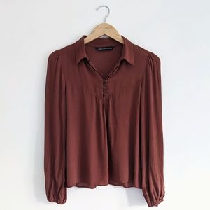 ZARA Cinnamon Brown Collared Peasant Blouse